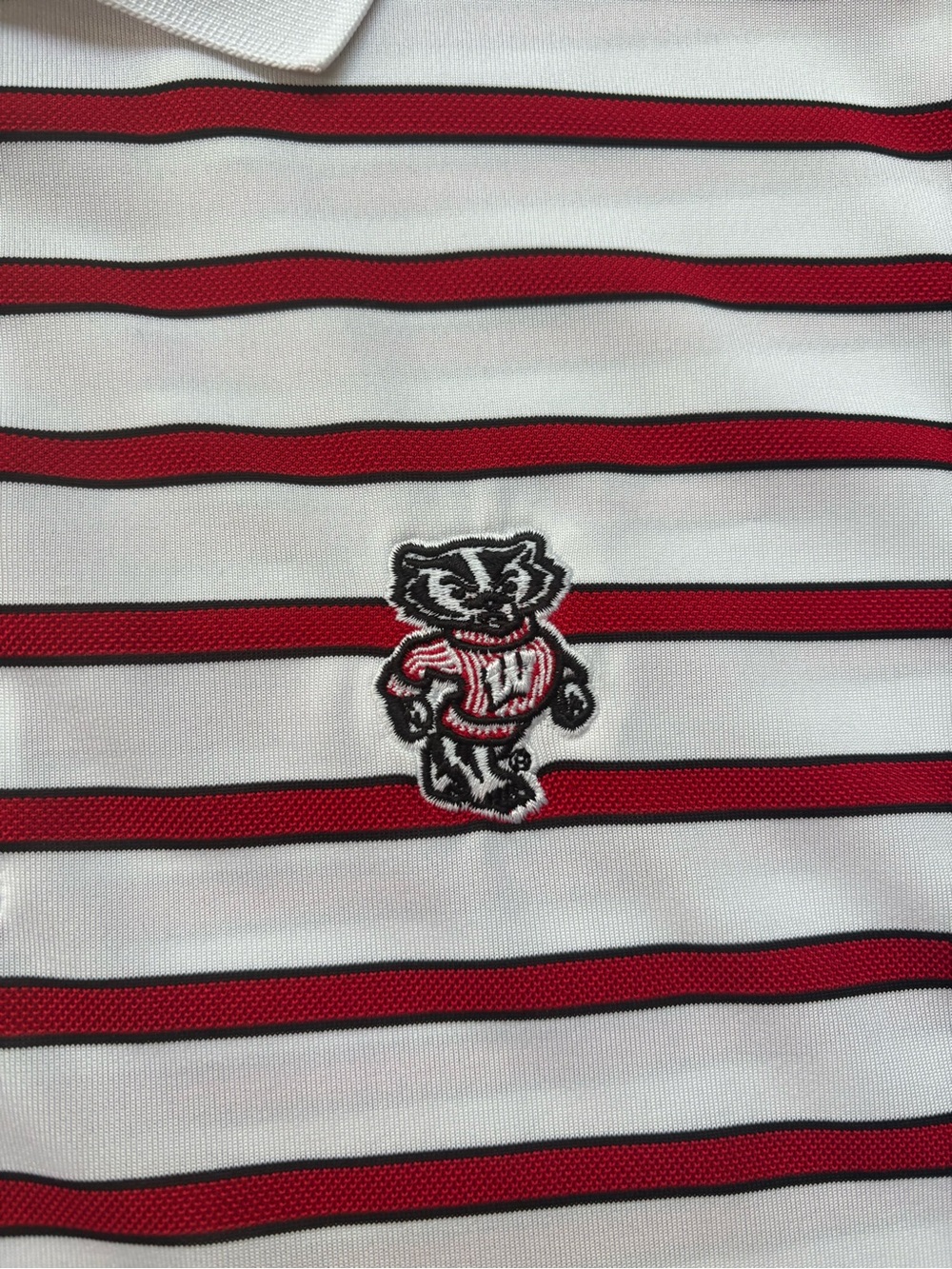 Ping Performance Wisconsin Badger Short Sleeve Polo M White Red Striped Golf - Picture 3 of 11